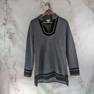 Soft Surroundings Sweater Womens Medium Gray Wool Velvet Mock Tunic Roman V Neck